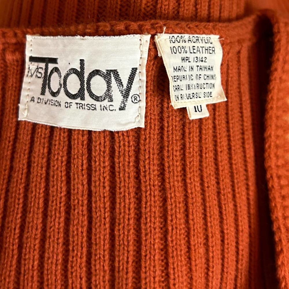 1970s Rust Orange Suede Patchwork Ribbed Knit Swe… - image 5